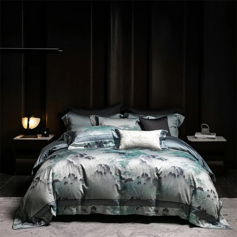 Afralia™ Vintage Luxury Jacquard Egyptian Cotton Bedding Set with Duvet, Sheet and Pillowcase