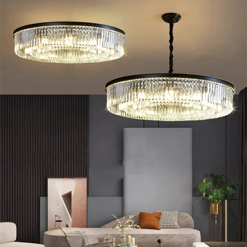 Afralia™ LED Crystal Chandeliers: Modern Luxury Gold Black Pendant Light for Home Decoration