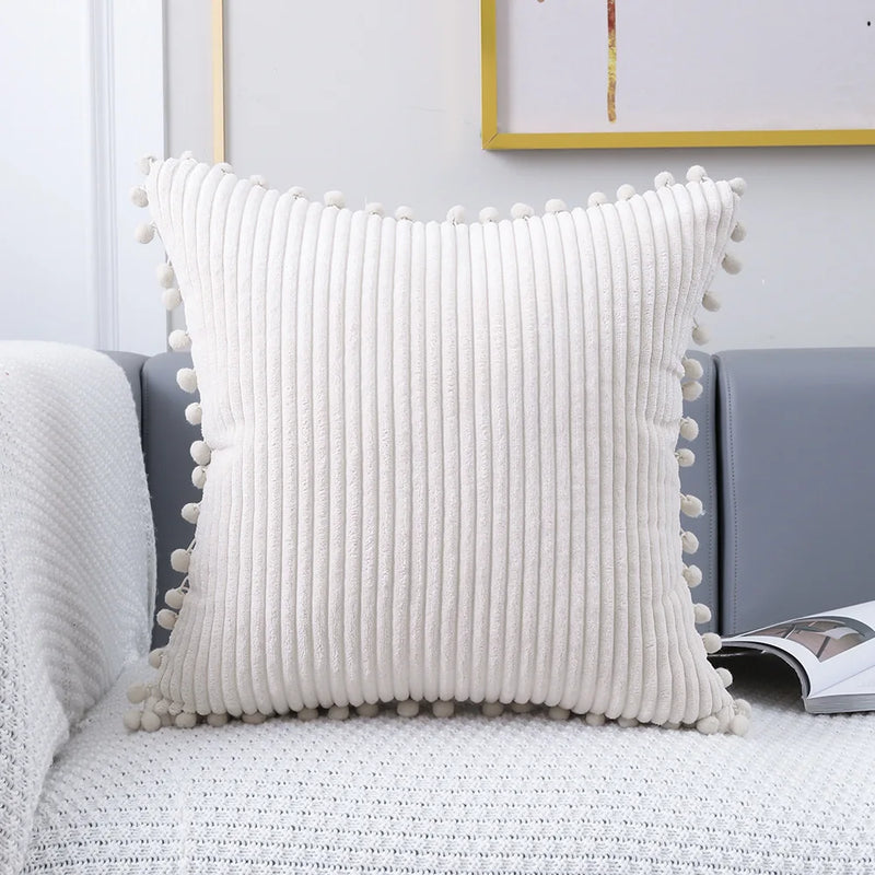 Afralia™ Corduroy Pompom Cushion Cover 45x45 for Sofa Living Room