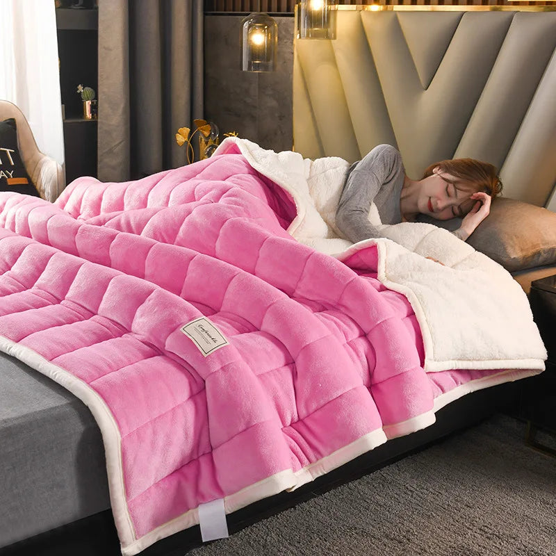 Afralia™ Cozy Coral Fleece 3-Layer Bed Blanket for Autumn & Winter Warmth