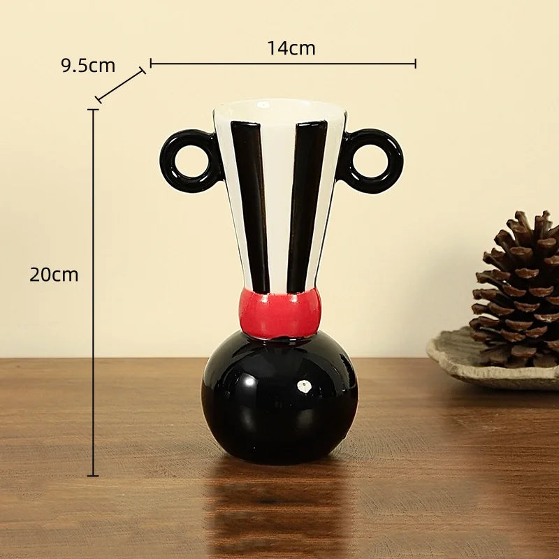 Afralia™ Geometric Stripes Ceramic Vase Black & White Home Decor