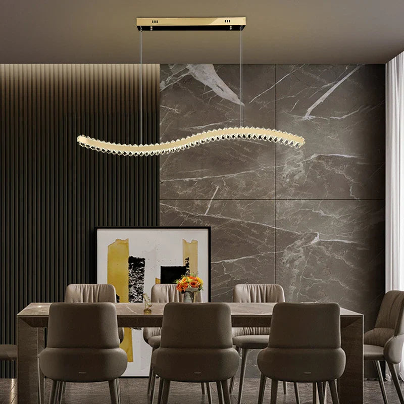 Afralia™ Modern Crystal Chandelier: Stainless Steel Long Strip Hanging Lamp for Kitchen and Dining