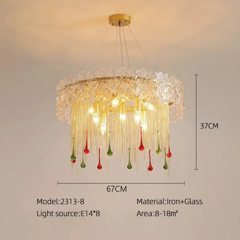 Afralia™ Water Drop Crystal Tassel Chandelier LED Pendant Light Luxe Fixture