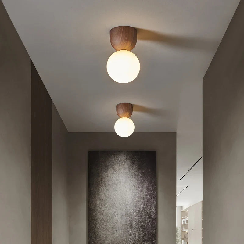 Afralia™ Walnut Glass LED Ceiling Lamp for Modern Living Room Art Decoration