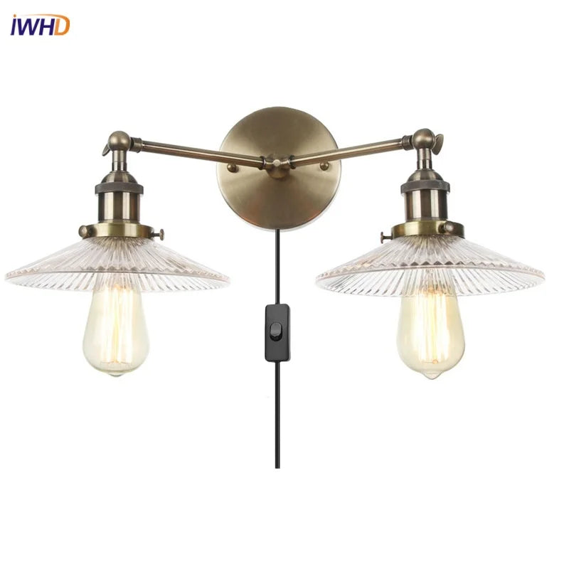 Afralia™ Industrial Vintage Loft 2-Light Plug In LED Wall Lamp