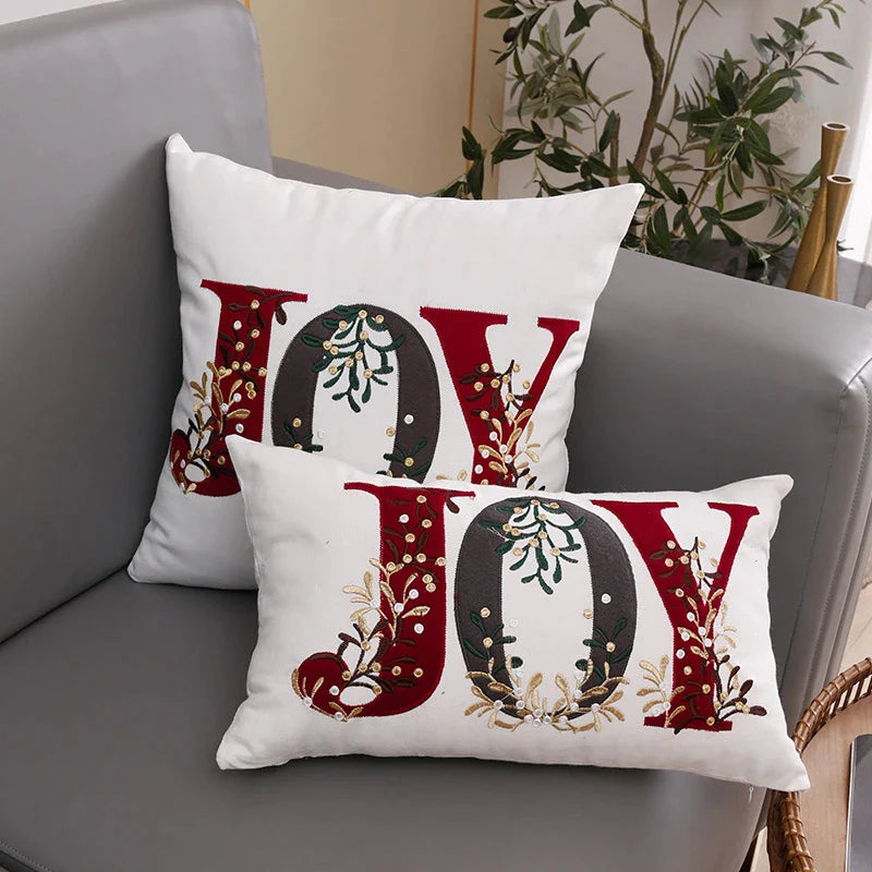 Afralia™ Christmas Tree Santa Snow Flower Embroidered Cushion Cover 45x45cm