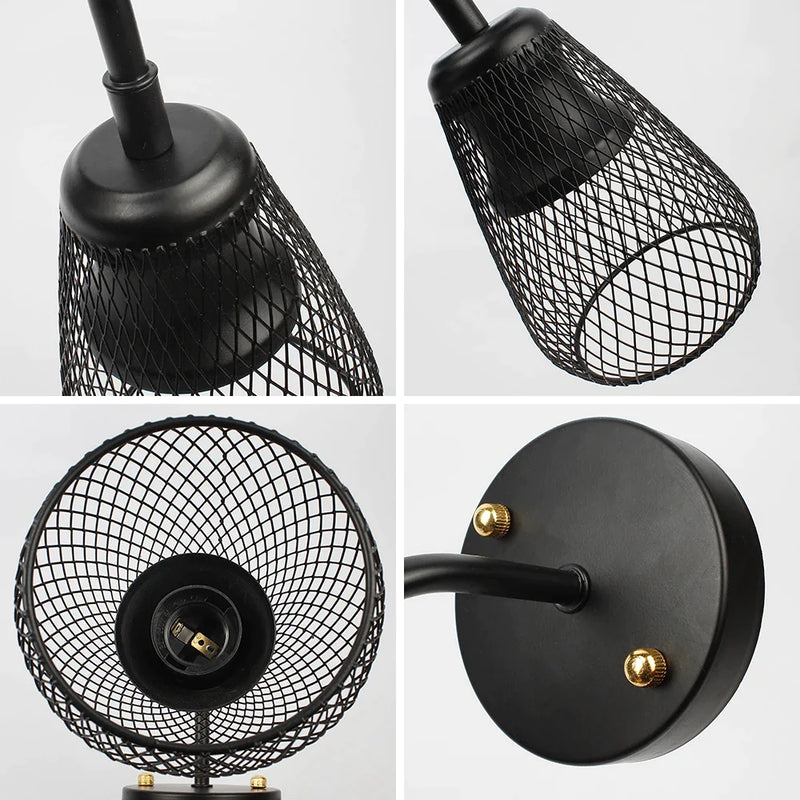 Afralia™ Retro Industrial Living Room Wall Lights with Wind Net Shade, LED Fixtures