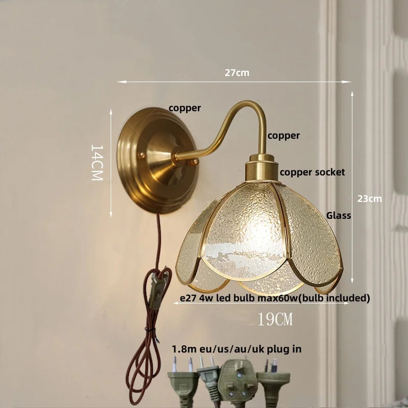 Afralia™ Glass Brass Wall Sconce LED Light Fixture for Dining Living Room Bathroom Mirror