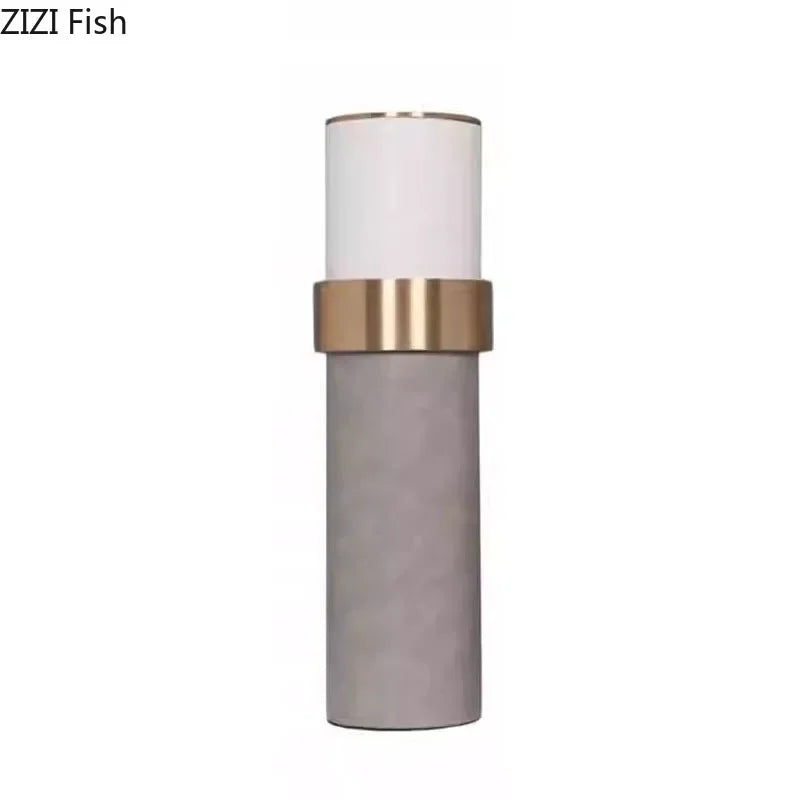 Afralia™ Gold Cylinder Vase Leather Desk Decor Artificial Flower Arrangement