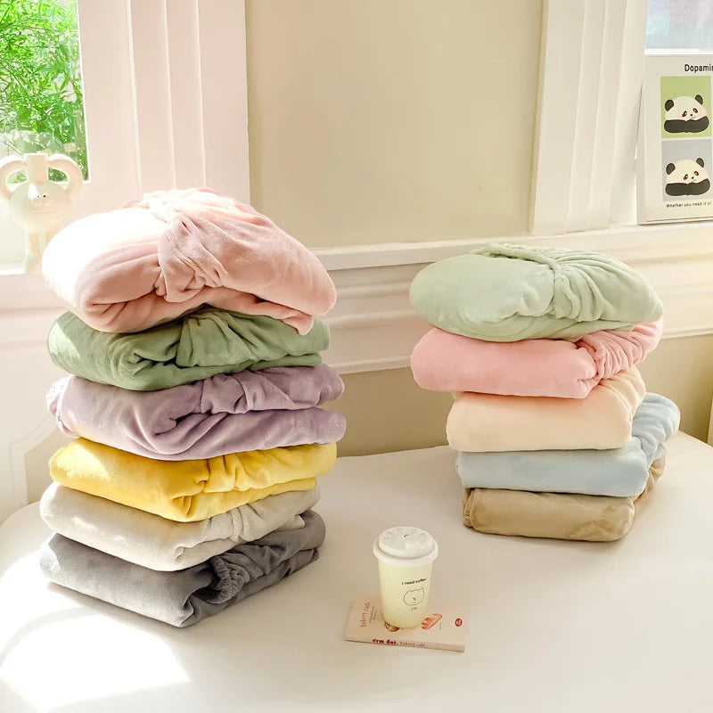 Afralia™ Winter Milk Velvet Fitted Sheet Set - Soft & Warm Mattress Cover