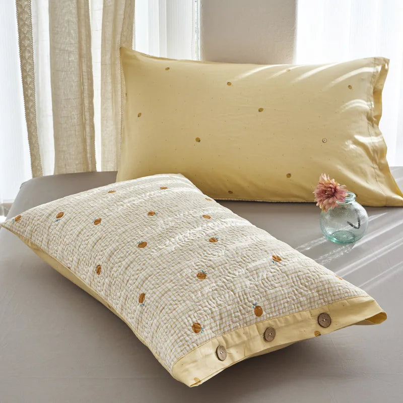 Afralia™ Quilted Cotton Pillowcase: Double-Sided, Cozy, Button Lock, Skin-Friendly, Printed Home Textile