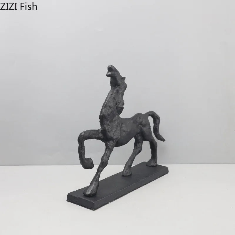 Afralia™ Cast Iron Horse Sculpture Modern Desk Decor Minimalist Room Artistic Craft Figurine