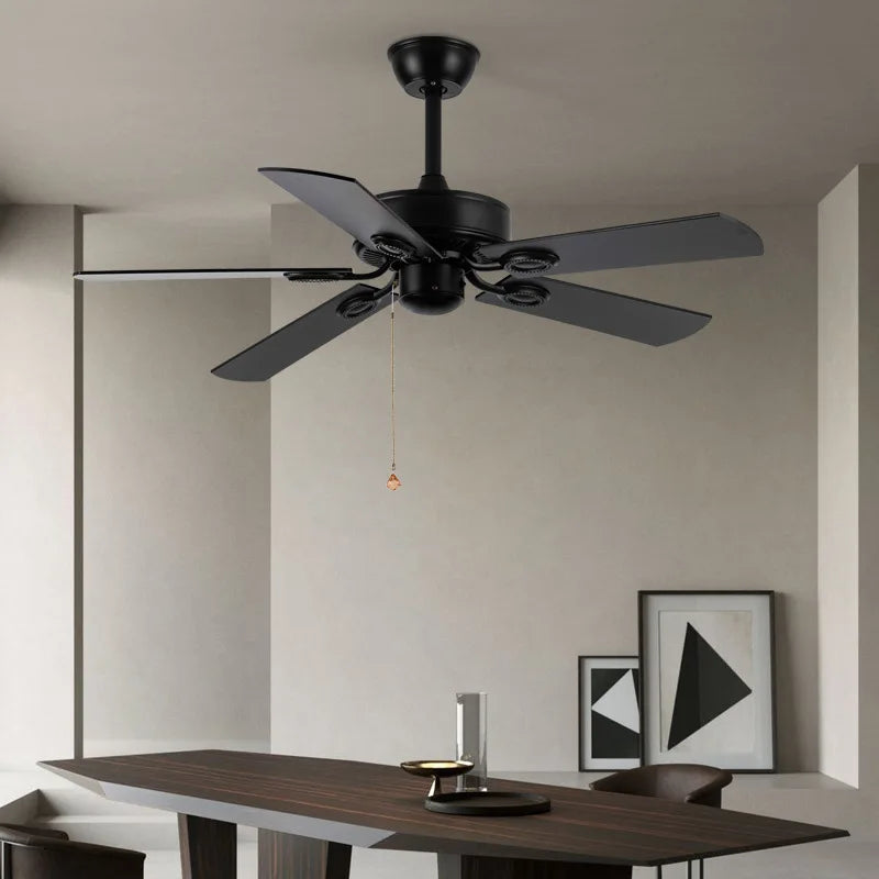Afralia™ Retro Wooden Blades Ceiling Fan Light: American Style Iron Silent LED Chandelier