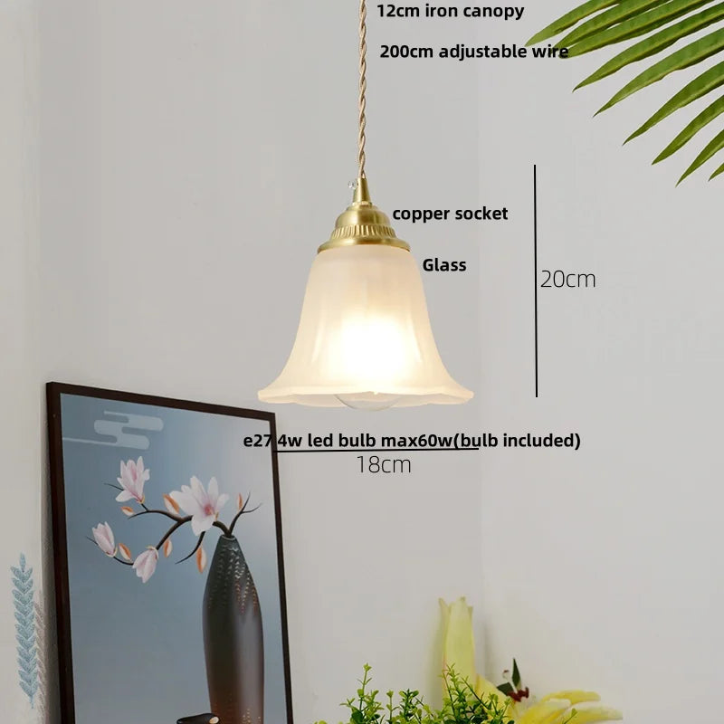 Afralia™ White Flower Glass LED Pendant Light - Nordic Modern Dining Room Hanging Fixture