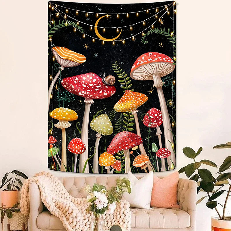 Afralia™ Mushroom Moon Star Botanical Snail Tapestry Trippy Cottagecore Room Decor