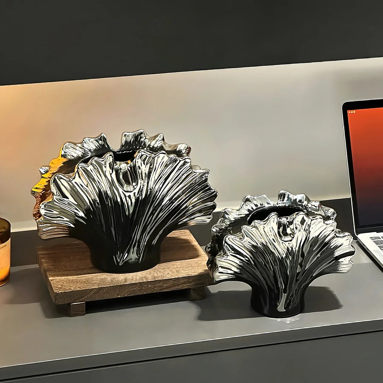 Afralia™ Silver Shell Vase for Home Decor and Flower Arrangement