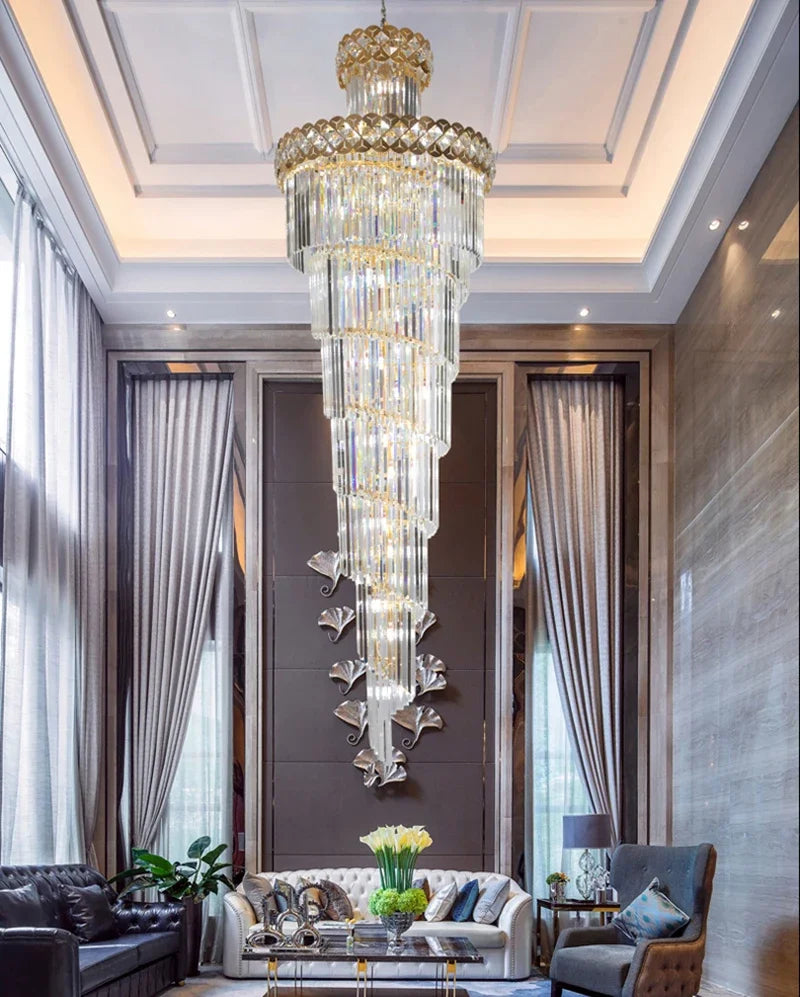 Afralia™ Gold Stainless Steel Crystal Chandelier Pendant Light for Large Home, Staircase Glam