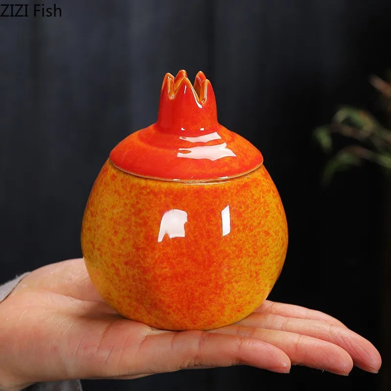 Afralia™ Pomegranate Ceramic Tea Canister Jar - Sealed Storage Jar for Tea, Candy, Household