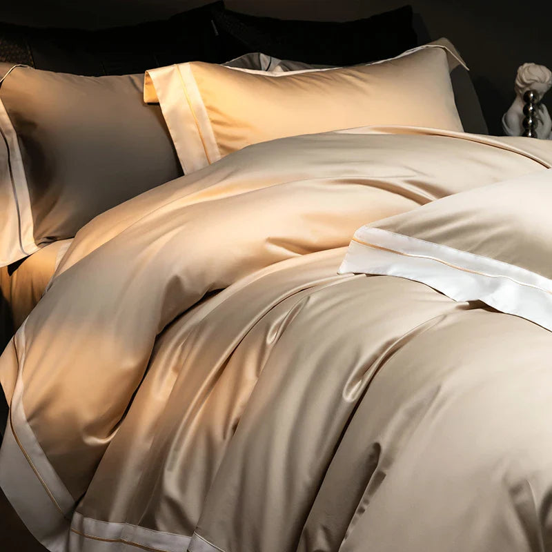 Afralia™ Luxury Embroidered Solid Cotton Comforter Cover Set with Sheets & Pillowcases