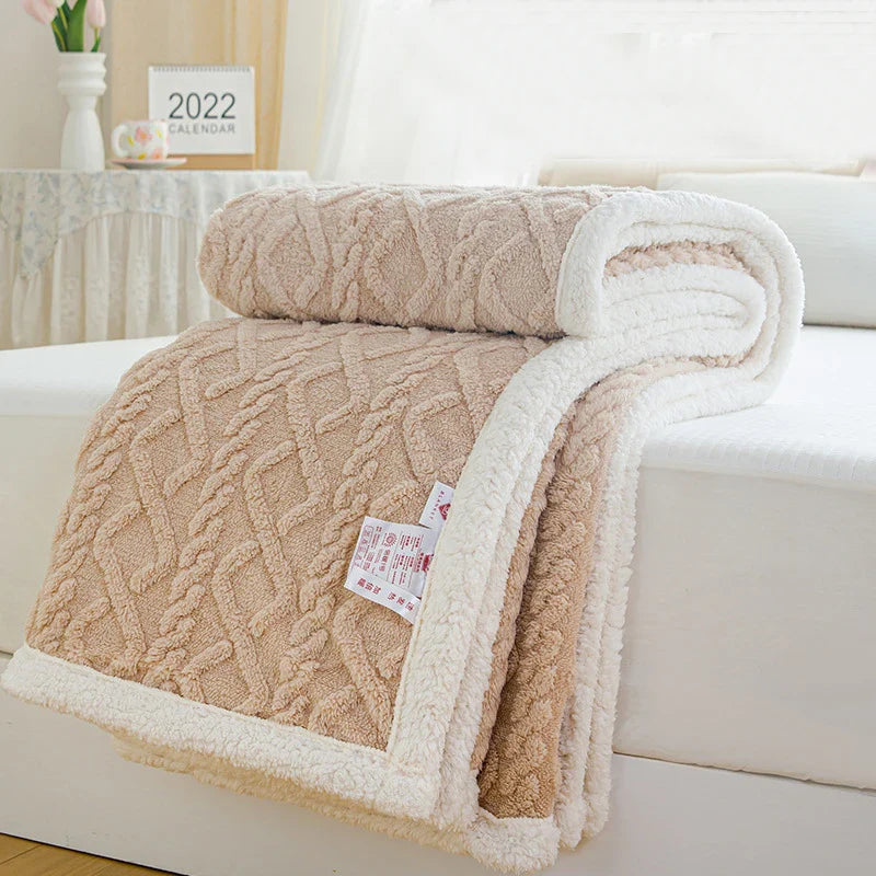 Afralia™ Geometric Soft Tafurong Blanket / Thick Skin-friendly Lamb Wool Blanket / Office Nap Thermal Blanket