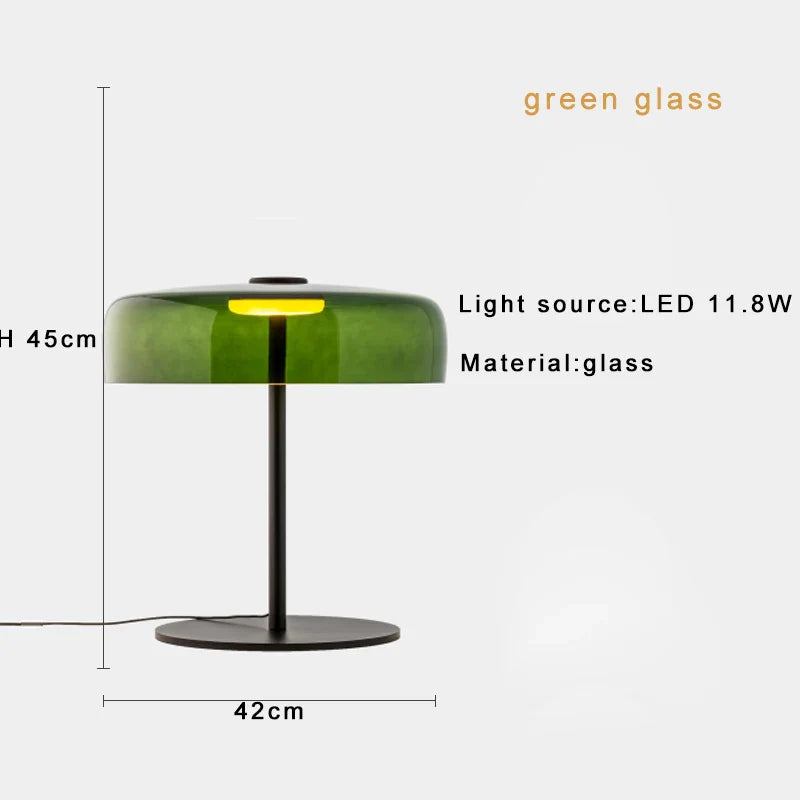Afralia™ Glass Amber Green LED Table Lamp Nightstand Bedroom Living Room Decor