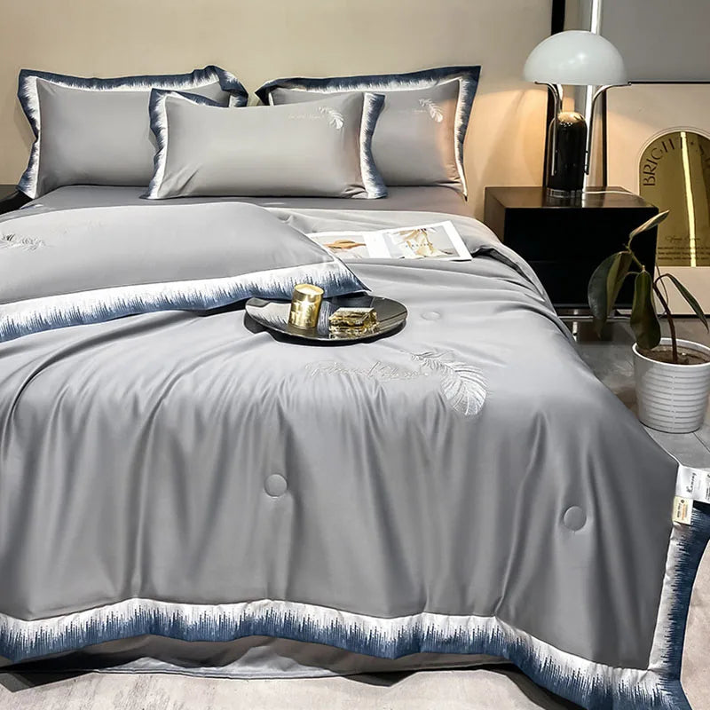 Afralia™ Feather-Embroidered Summer Blanket: Queen Size, Machine Washable, Thin Duvet