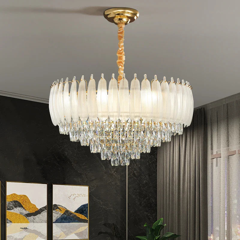 Afralia™ Crystal Feather Chandelier: Luxury French Retro LED Lamp for Living and Dining Room