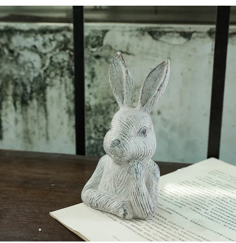 Afralia™ Wood Pattern Rabbit Sculpture Garden Ornament