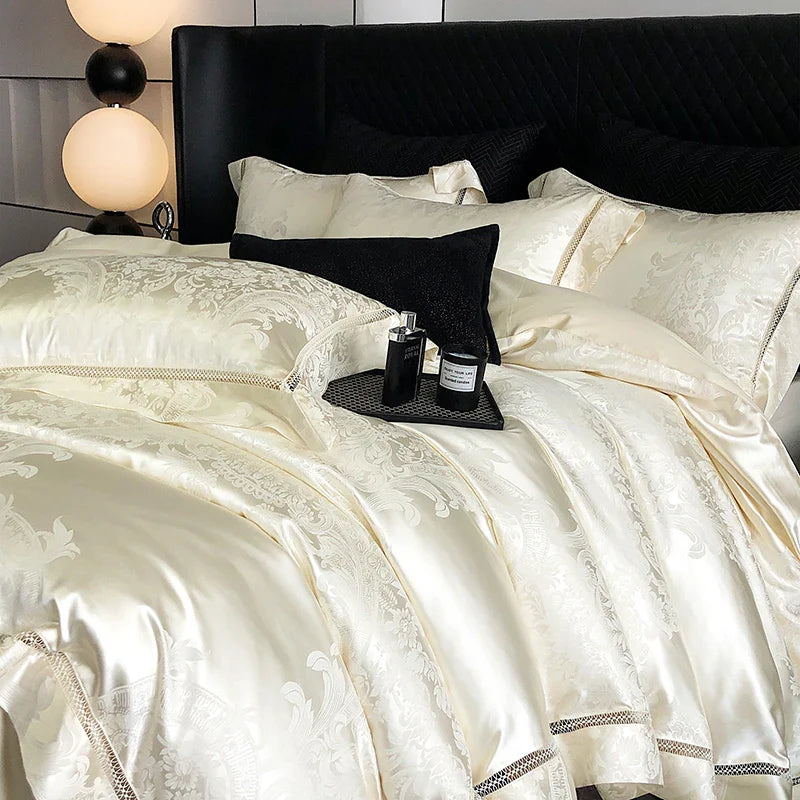 Afralia™ Luxury Brocade Jacquard King/Queen Bedding Set with Egyptian Cotton, Silky Soft Texture