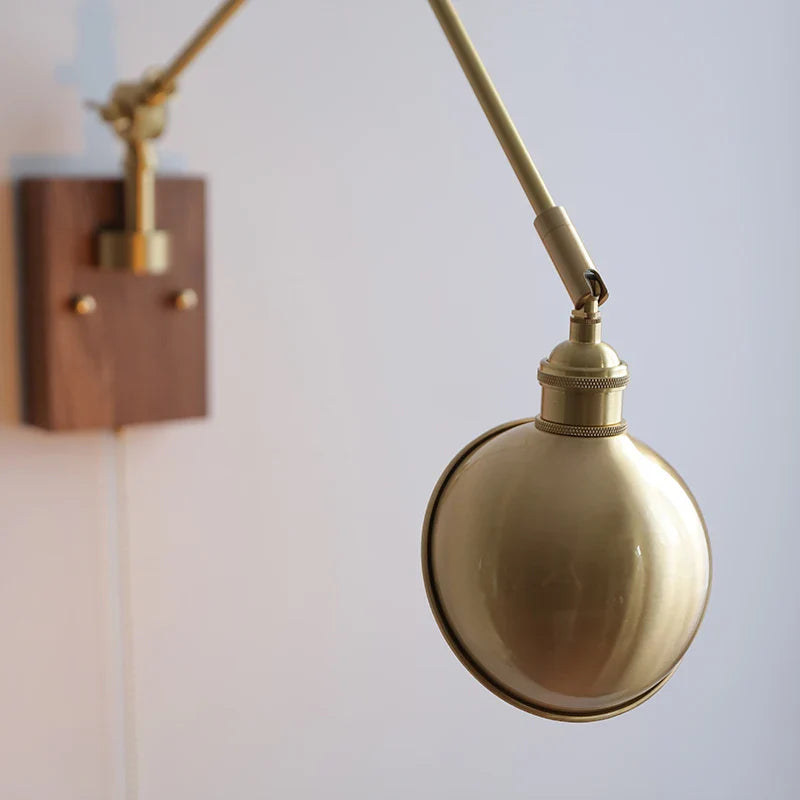 Afralia™ Walnut Copper Swing Arm LED Wall Light Fixture for Nodic Home Decor