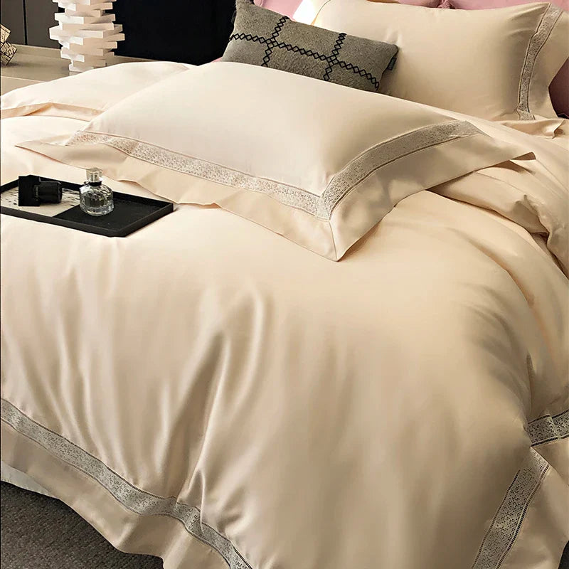 Afralia™ Silky 1500TC Egyptian Cotton Bedding Set with Wide Edge & Pillowcases