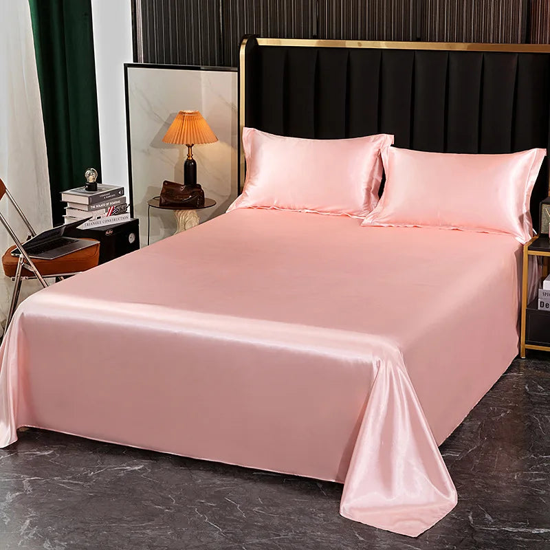 Afralia™ Silk King Bed Sheet Set with Pillowcase - Luxuriously Soft Solid Color Flat Sheet