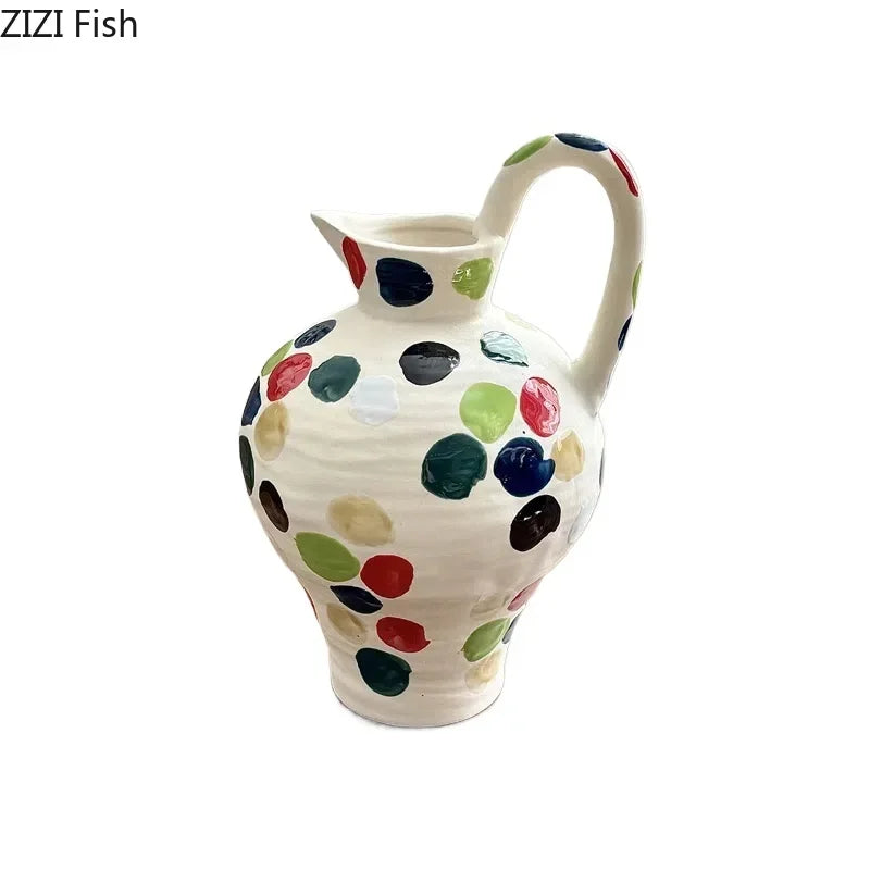 Afralia™ Colorful Dot Ceramic Vase for Desk Decoration and Floral Arrangement