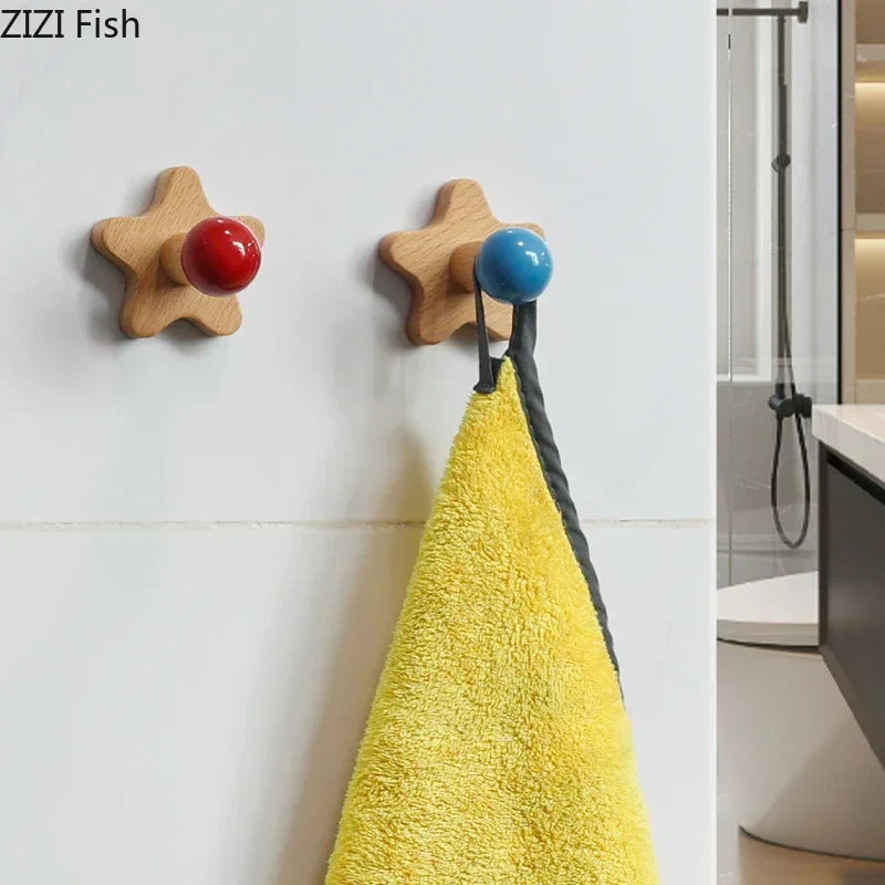 Afralia™ Star Wood Hook Wall Storage Holder Shelves
