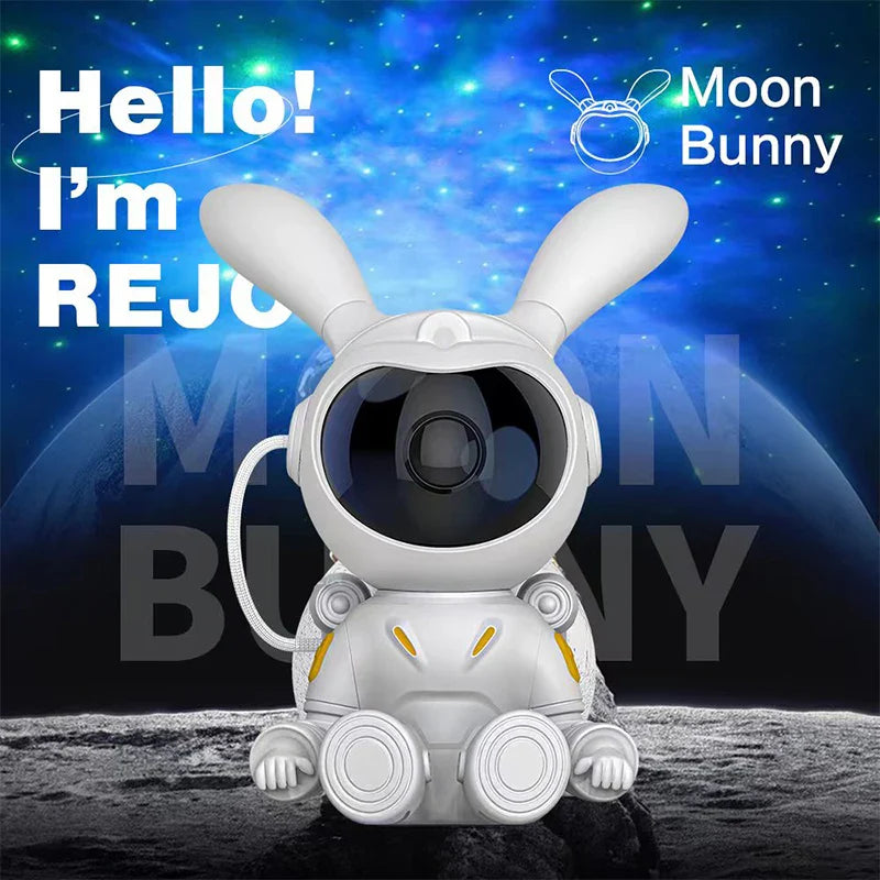 Afralia™ Galaxy Bunny Astronaut Projector: Moon and Star Night Light for Children