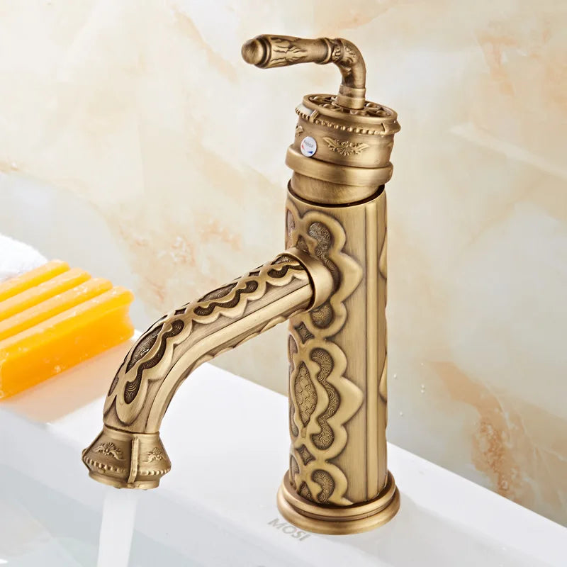 Afralia™ Vintage Antique Brass Basin Faucet with 360° Swivel Spout, Single Handle Mixer