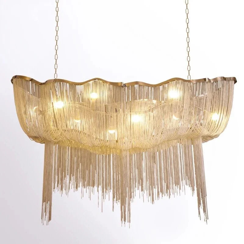 Afralia™ Modern Silver Aluminum Chain Chandelier Luxury Pendant for Hotel Restaurant Decor.