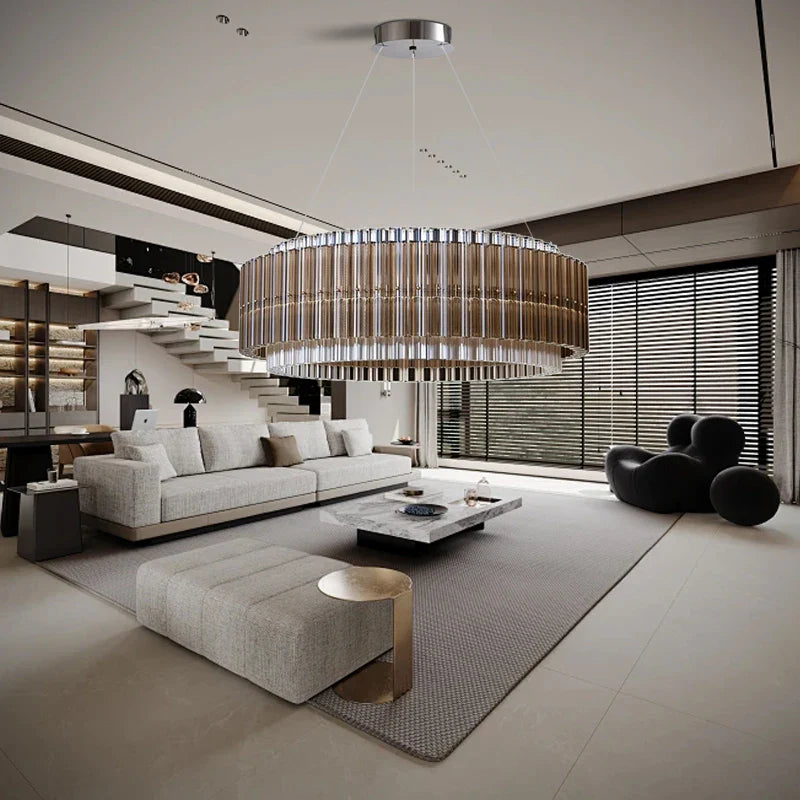 Afralia™ Brown Crystal Luxury Chandelier, Vintage Designer Hanging Lamp for Living Room