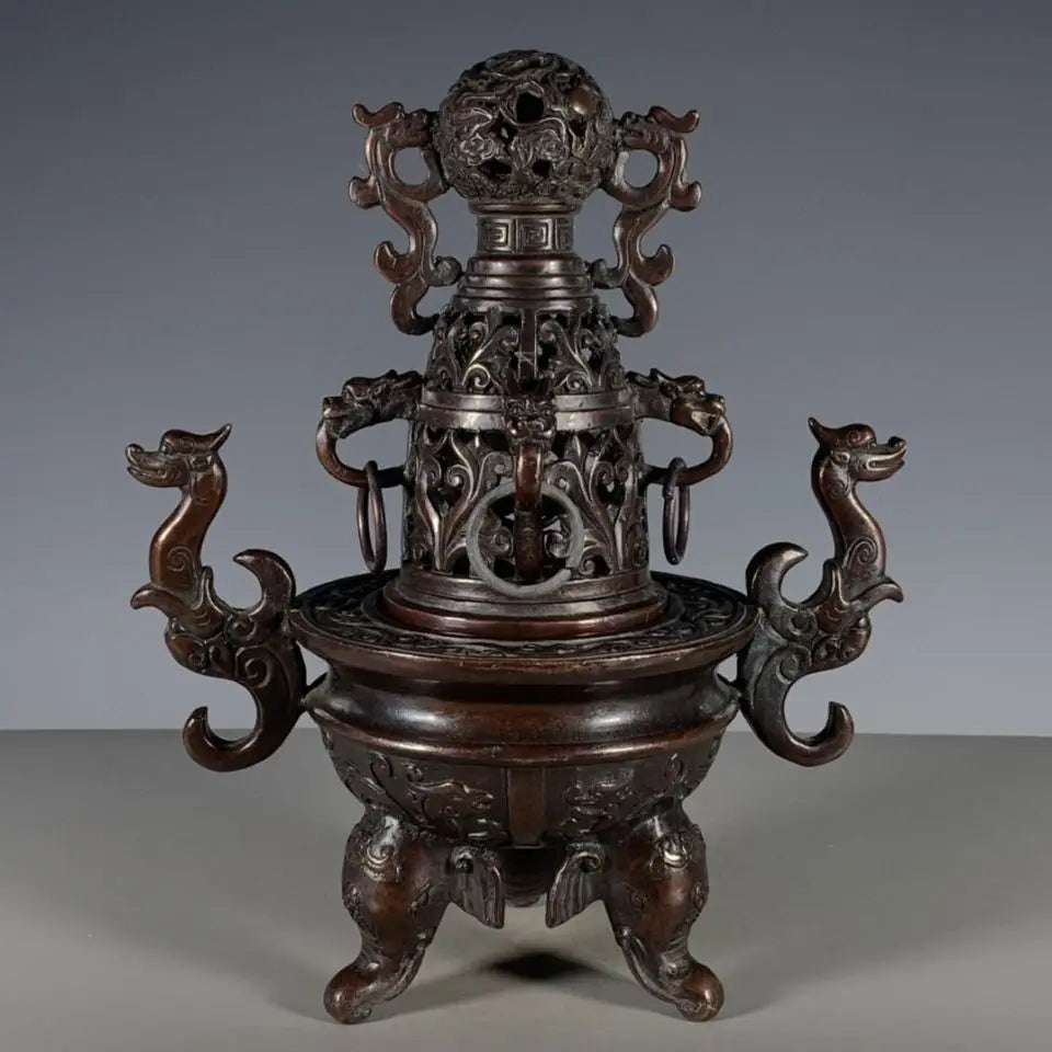 Afralia™ Purple Copper Elephant Foot Incense Burner - Antique Artifacts Collection