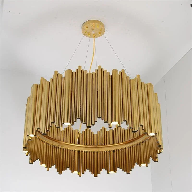 Afralia™ Gold Brubeck LED Chandelier Pendant Light - Stylish Aluminum Alloy Tube Suspension Luminaire
