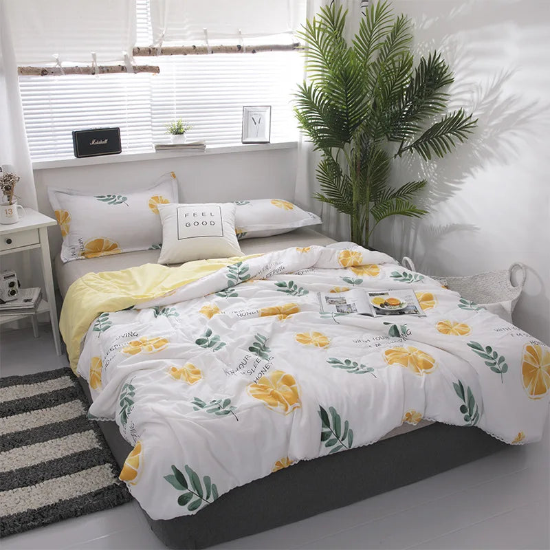 Afralia™ Cartoon Print Quilted Double Blanket for Queen Size Bed