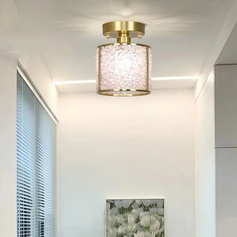 Afralia™ Copper Canopy LED Ceiling Light Glass Crystal Nordic Modern Decor for Home