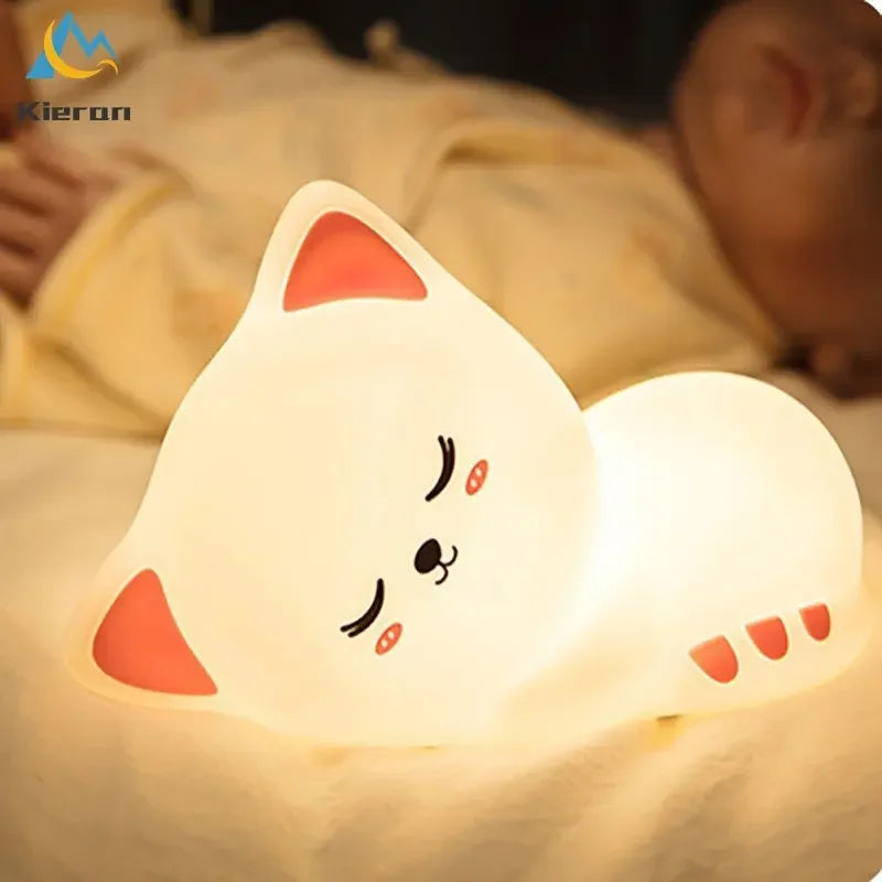 Afralia™ Silicone Cat LED Night Light; USB Rechargeable Kids Room Decor Floor Lamp