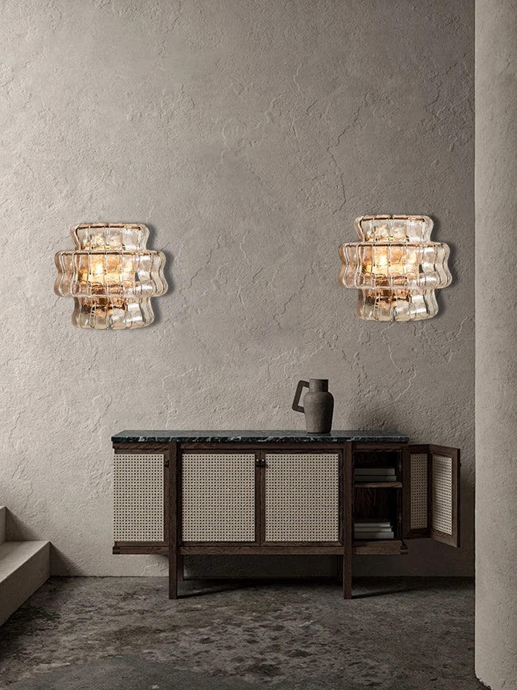 Afralia™ Dark Brown Glass Wall Sconce Lamps, LED Decoration for Living Room, Aisle, Bedside