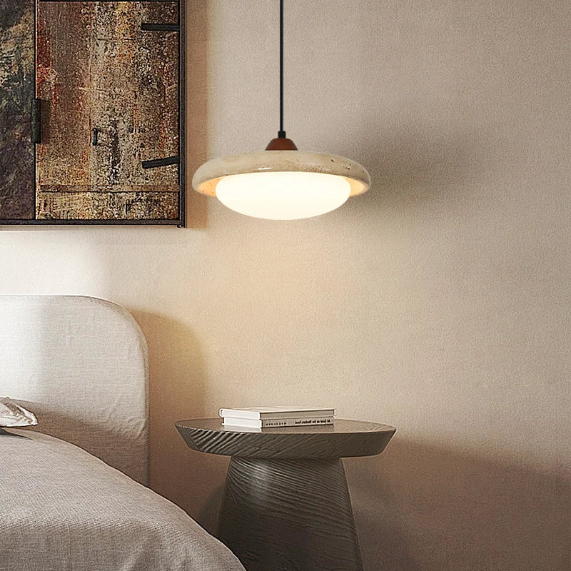 Afralia™ Yellow Travertine LED Pendant Light: Modern Nordic Hang Lamp with White Glass