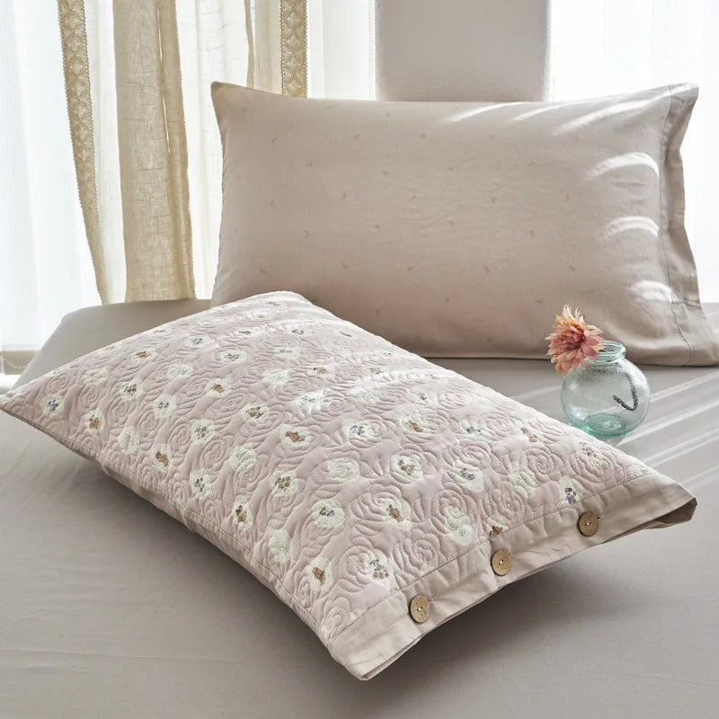Afralia™ Quilted Cotton Pillowcase: Double-Sided, Cozy, Button Lock, Skin-Friendly, Printed Home Textile