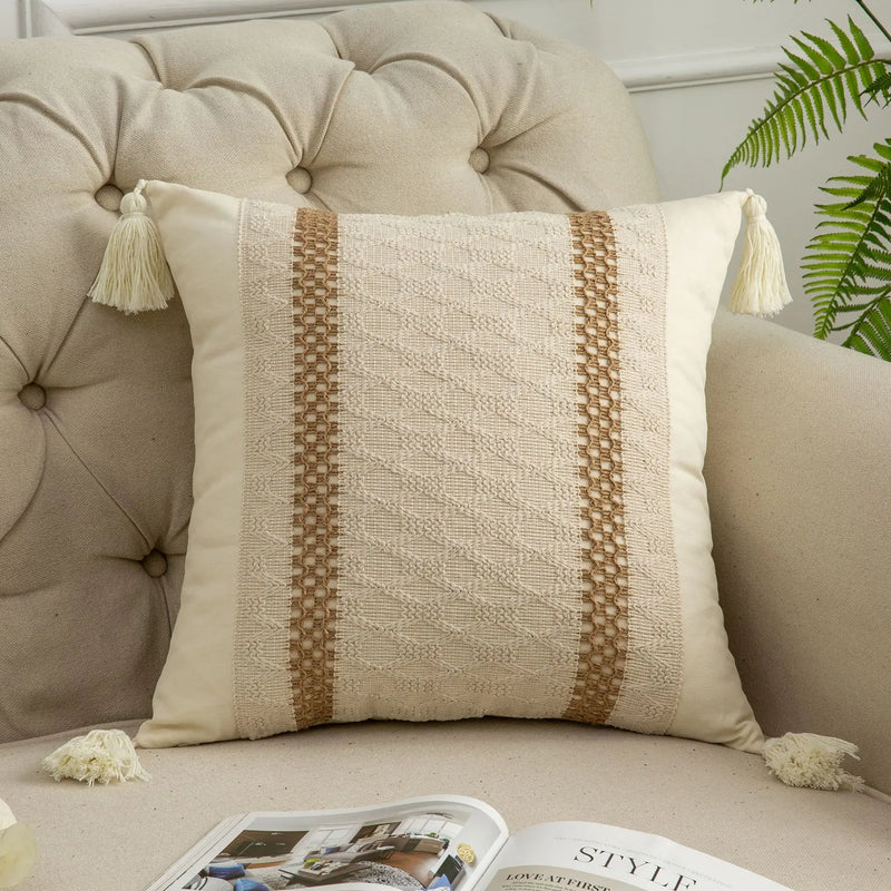 Afralia™ Bohemian Style Fringed Throw Pillow Cover for Living Room Sofa