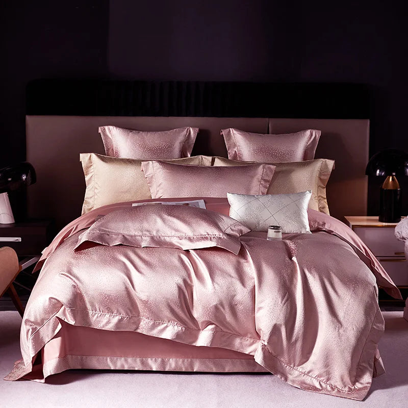 Afralia™ Silver Gray Satin Jacquard 1000TC Egyptian Cotton Bedding Set, Queen King Size
