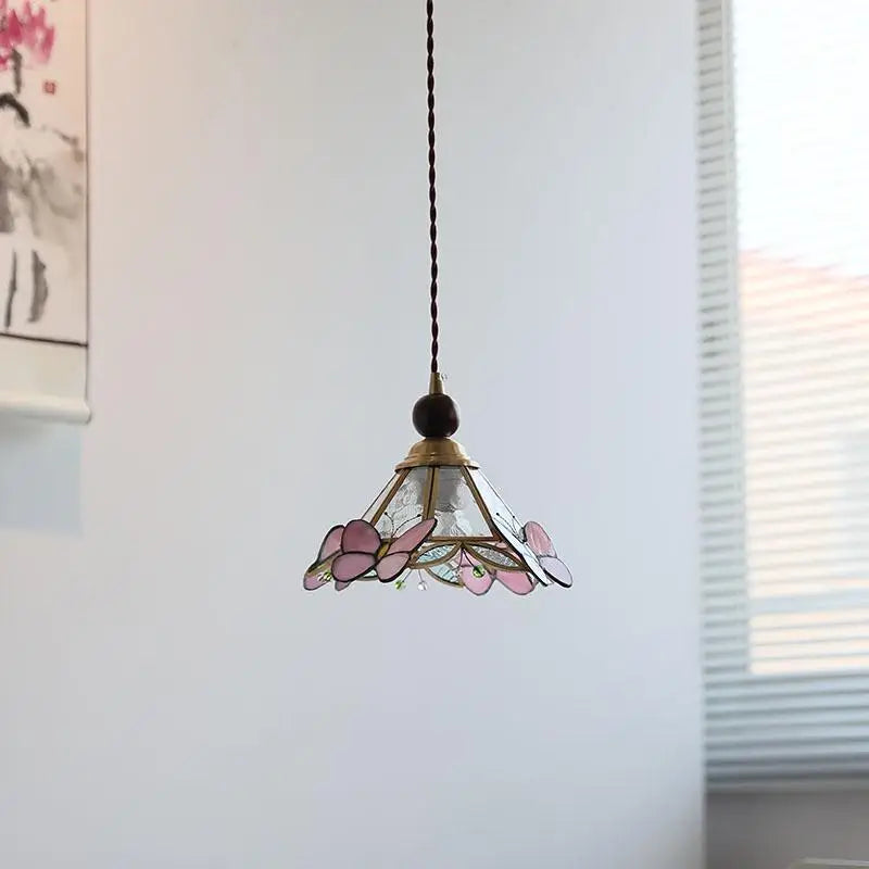 Afralia™ Butterfly Pink LED Pendant Lamp Walnut Wood Glass Nordic Modern Home Decor