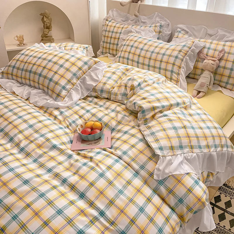 Afralia™ Princess Style Ruffles Duvet Cover Set with Flower Print and Pillow Case